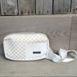 White and Gold Crossbody Fanny Belt Bag Women's